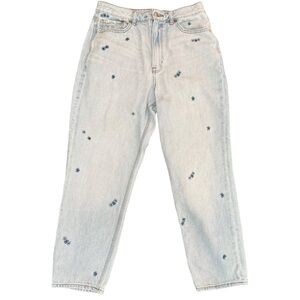 American Eagle Women’s Distressed High Rise Mom Jean with embroidered flowers